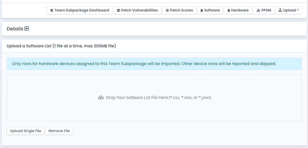 Upload Software Assets List